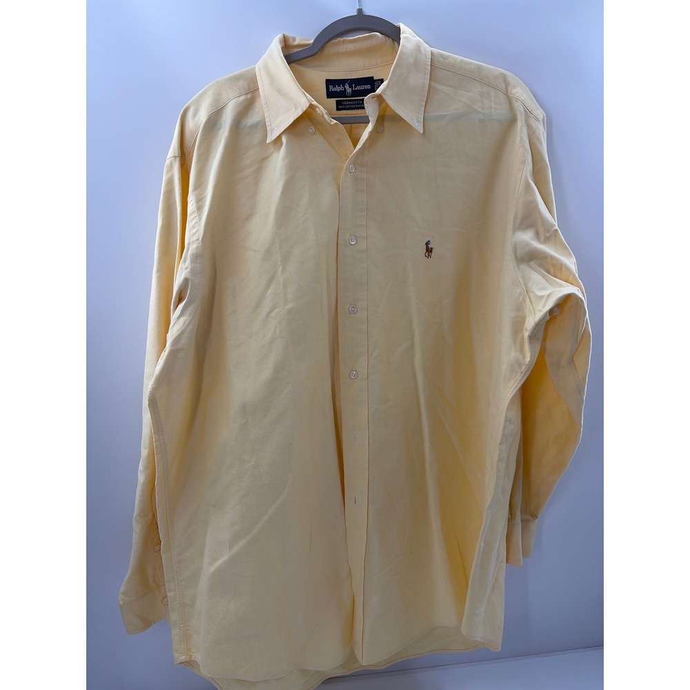 Ralph Lauren Yarmouth Mens 17 35 Yellow Cotton Oxford Button Down Shirt L/S Pony